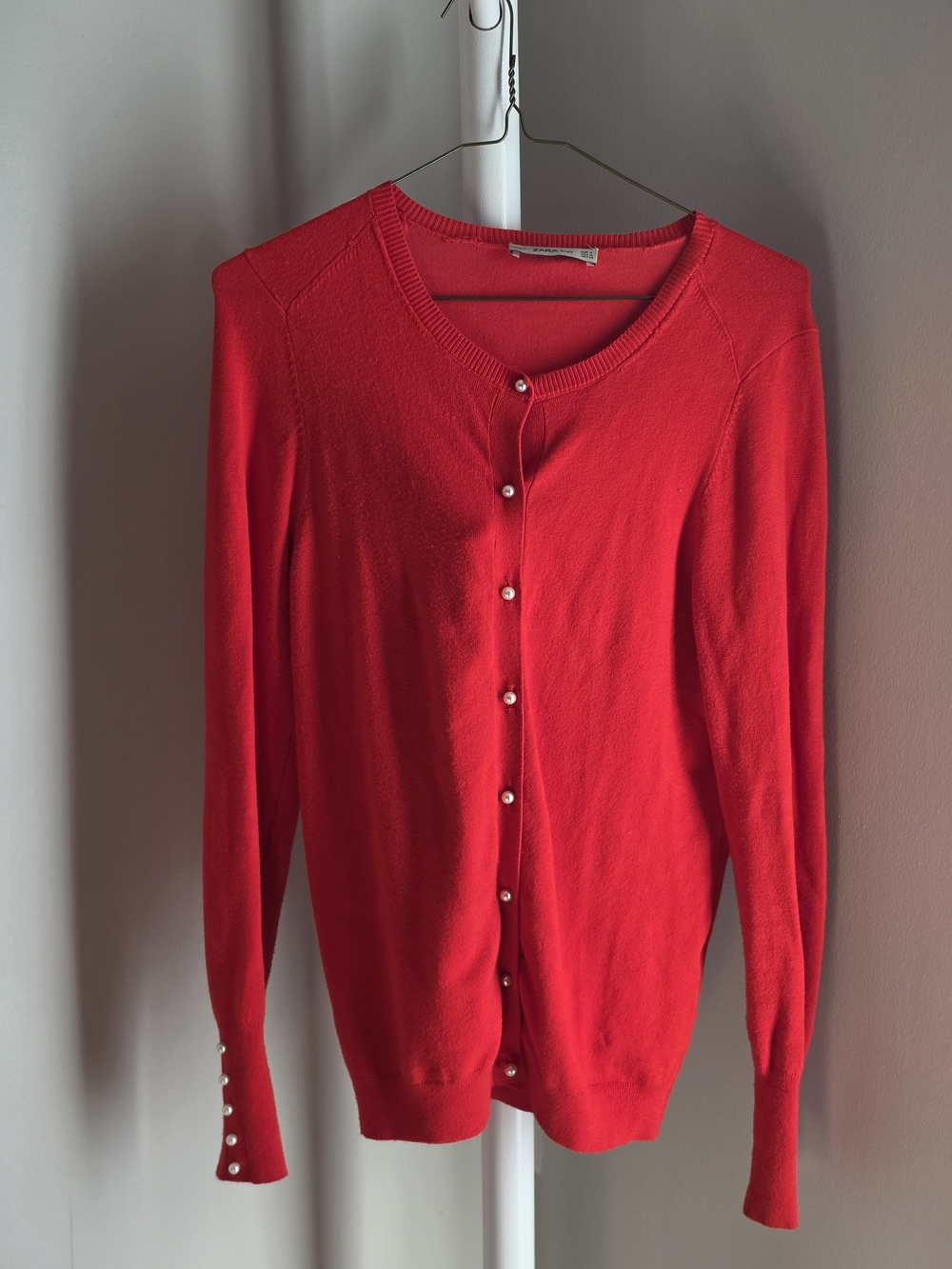 Zara Bright Red Pearl-Button Cardigan